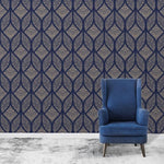 Navy and Gold Geometric Art deco Wallpaper