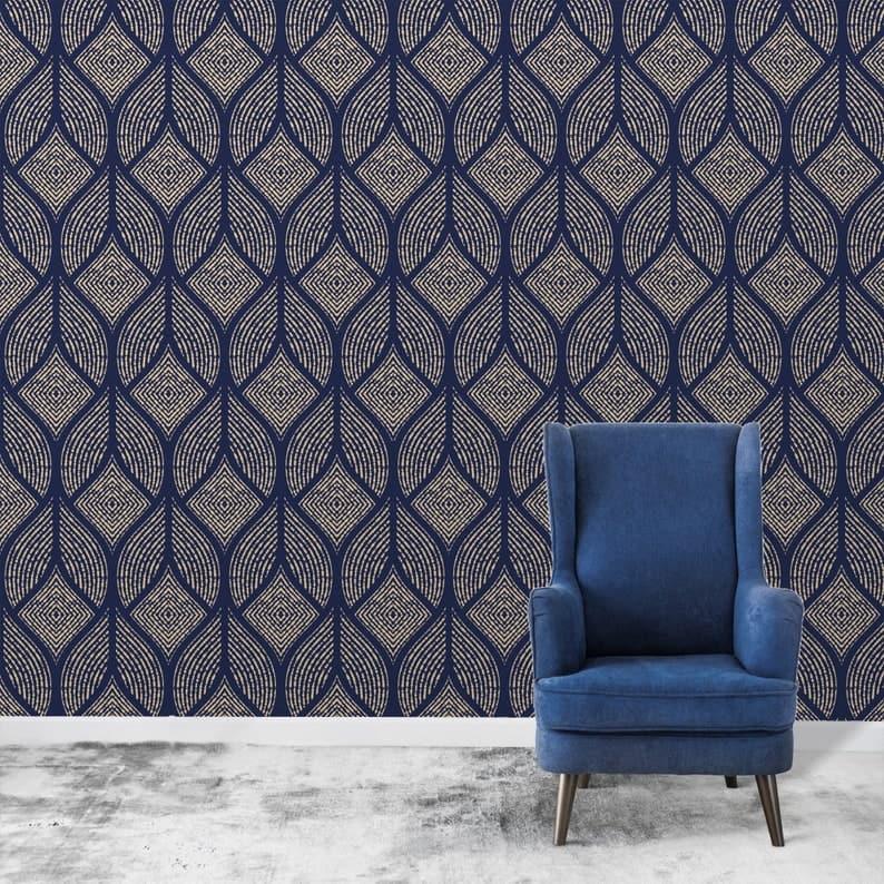 Navy and Gold Geometric Art deco Wallpaper