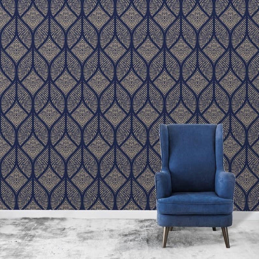 Navy and Gold Geometric Art deco Wallpaper - MAIA HOMES