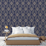 Navy and Gold Geometric Art deco Wallpaper