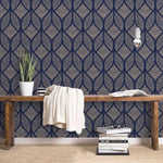 Navy and Gold Geometric Art deco Wallpaper