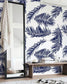 Navy Blue and White Palm Leaves Wallpaper - MAIA HOMES