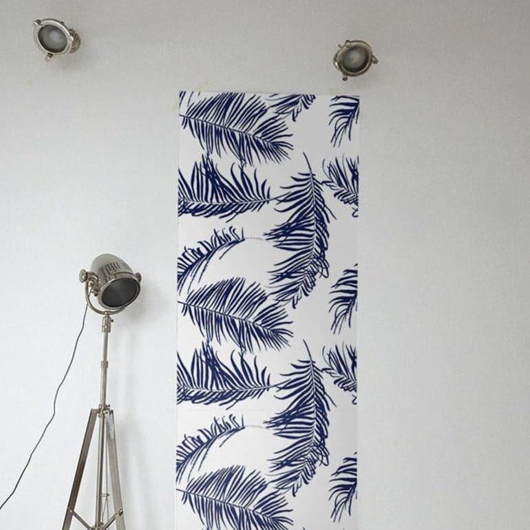 Navy Blue and White Palm Leaves Wallpaper