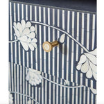 Navy Blue Floral Bone Inlay 3 Drawers Chest