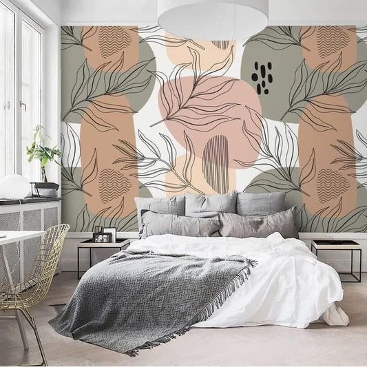 Neutral Abstract Shapes and Lines Minimalist Wallpaper - MAIA HOMES