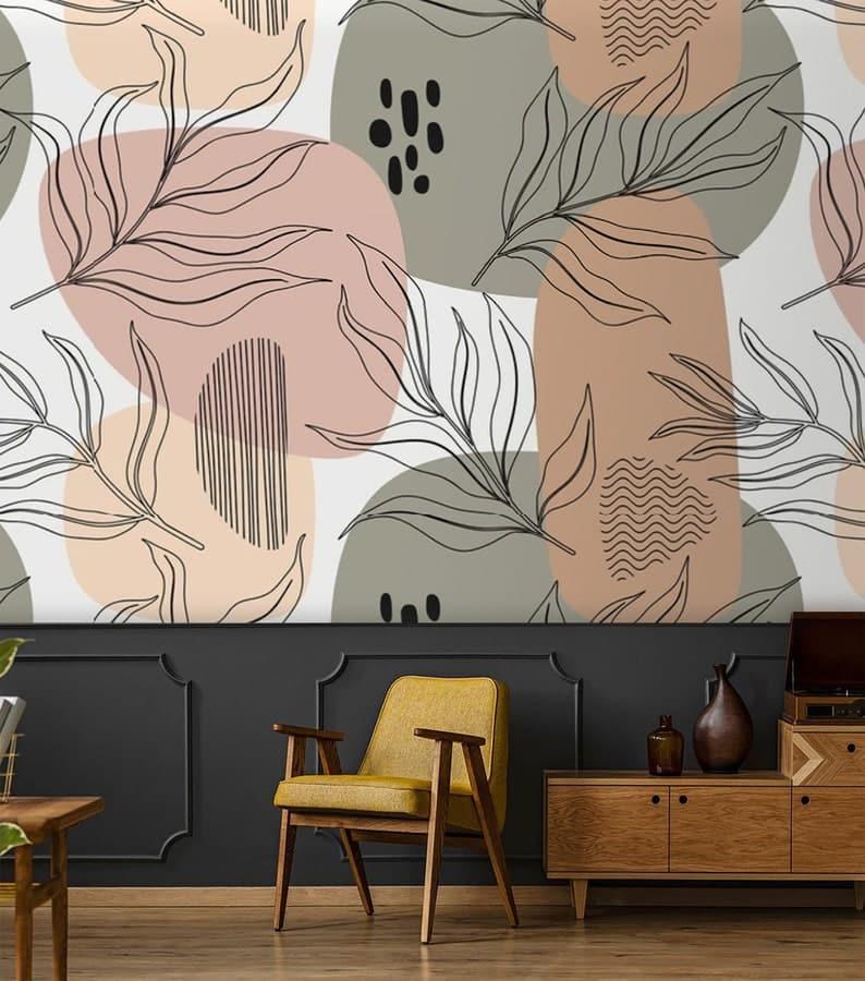 Neutral Abstract Shapes and Lines Minimalist Wallpaper - MAIA HOMES