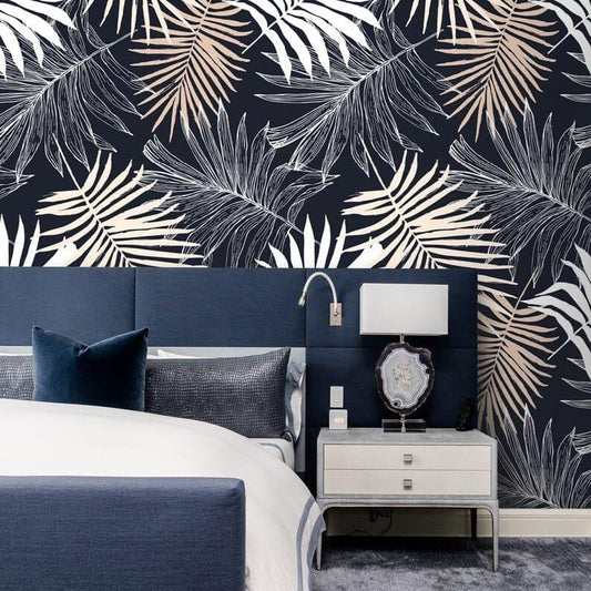 Neutral Oversized Palm Leaves Wallpaper - MAIA HOMES
