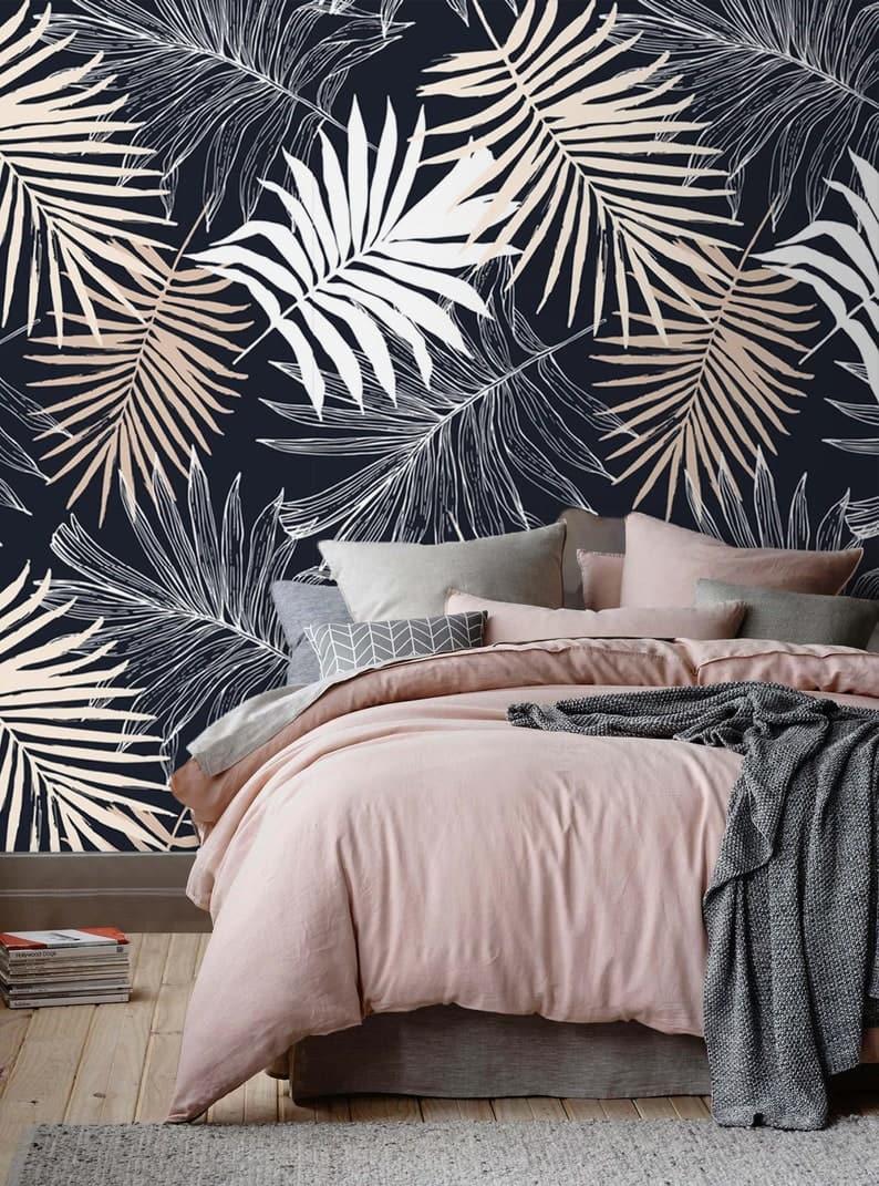 Neutral Oversized Palm Leaves Wallpaper