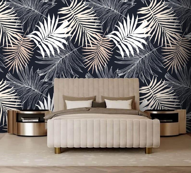 Neutral Oversized Palm Leaves Wallpaper