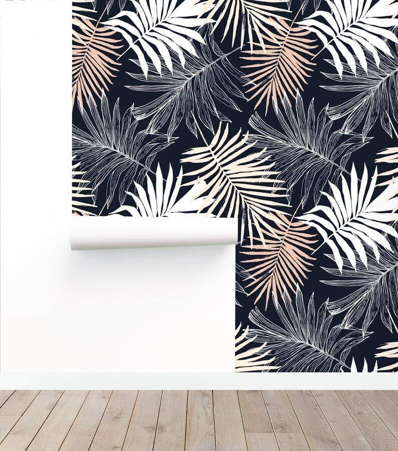 Neutral Oversized Palm Leaves Wallpaper