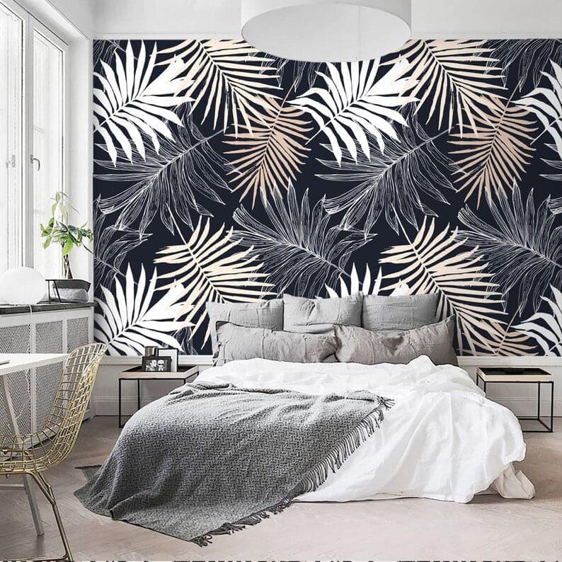 Neutral Oversized Palm Leaves Wallpaper