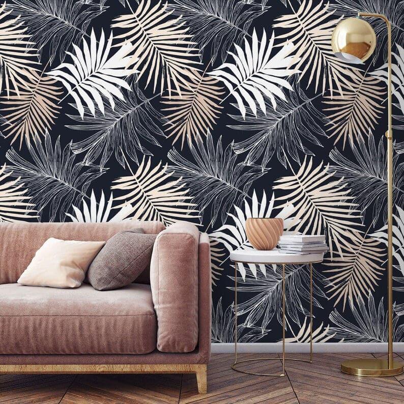 Neutral Oversized Palm Leaves Wallpaper - MAIA HOMES
