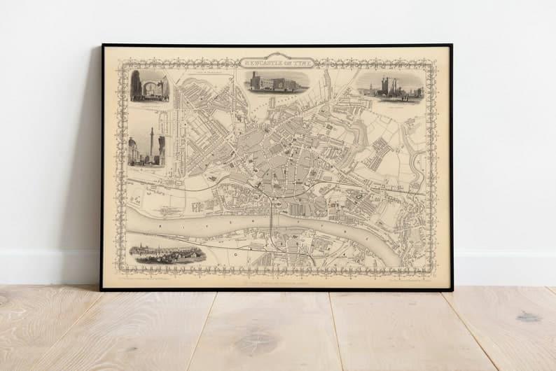 Newcastle Map Print| Fine Art Prints