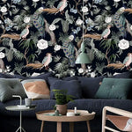 Night Peacocks Floral Vintage Wallpaper