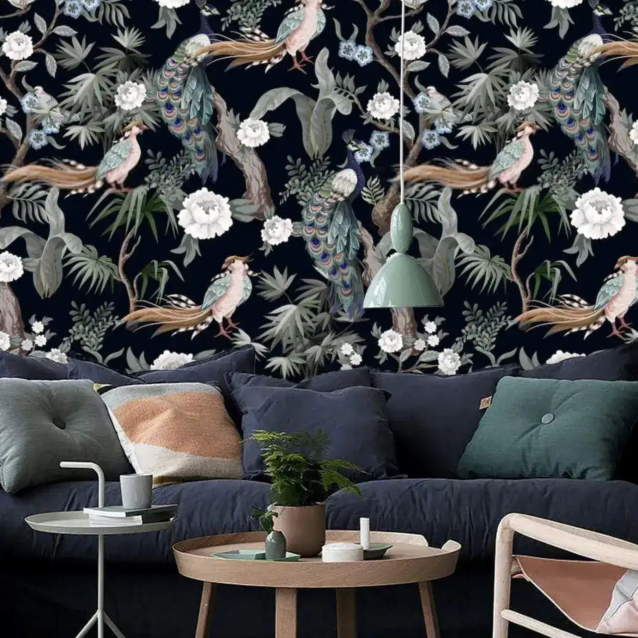 Night Peacocks Floral Vintage Wallpaper