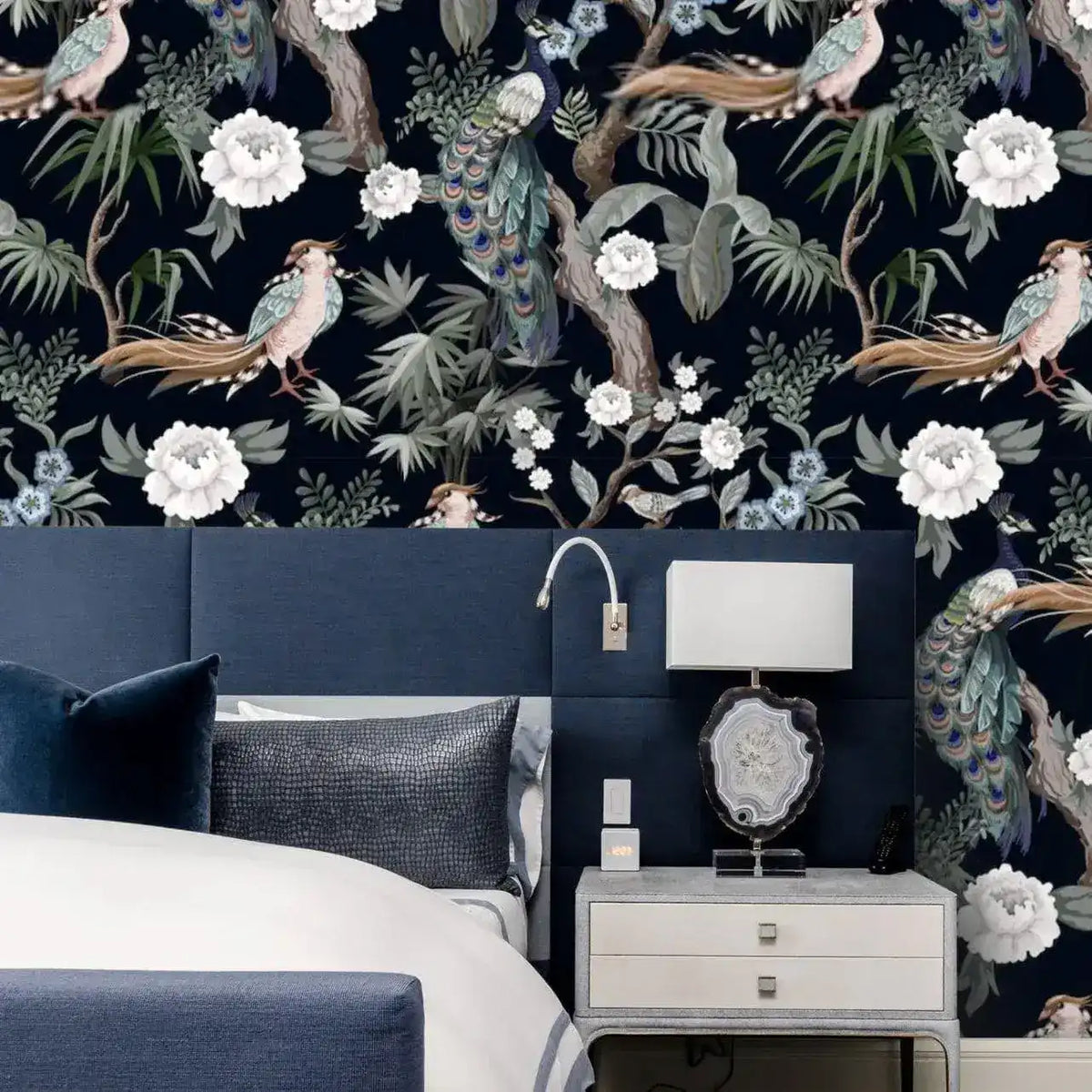 Night Peacocks Floral Vintage Wallpaper