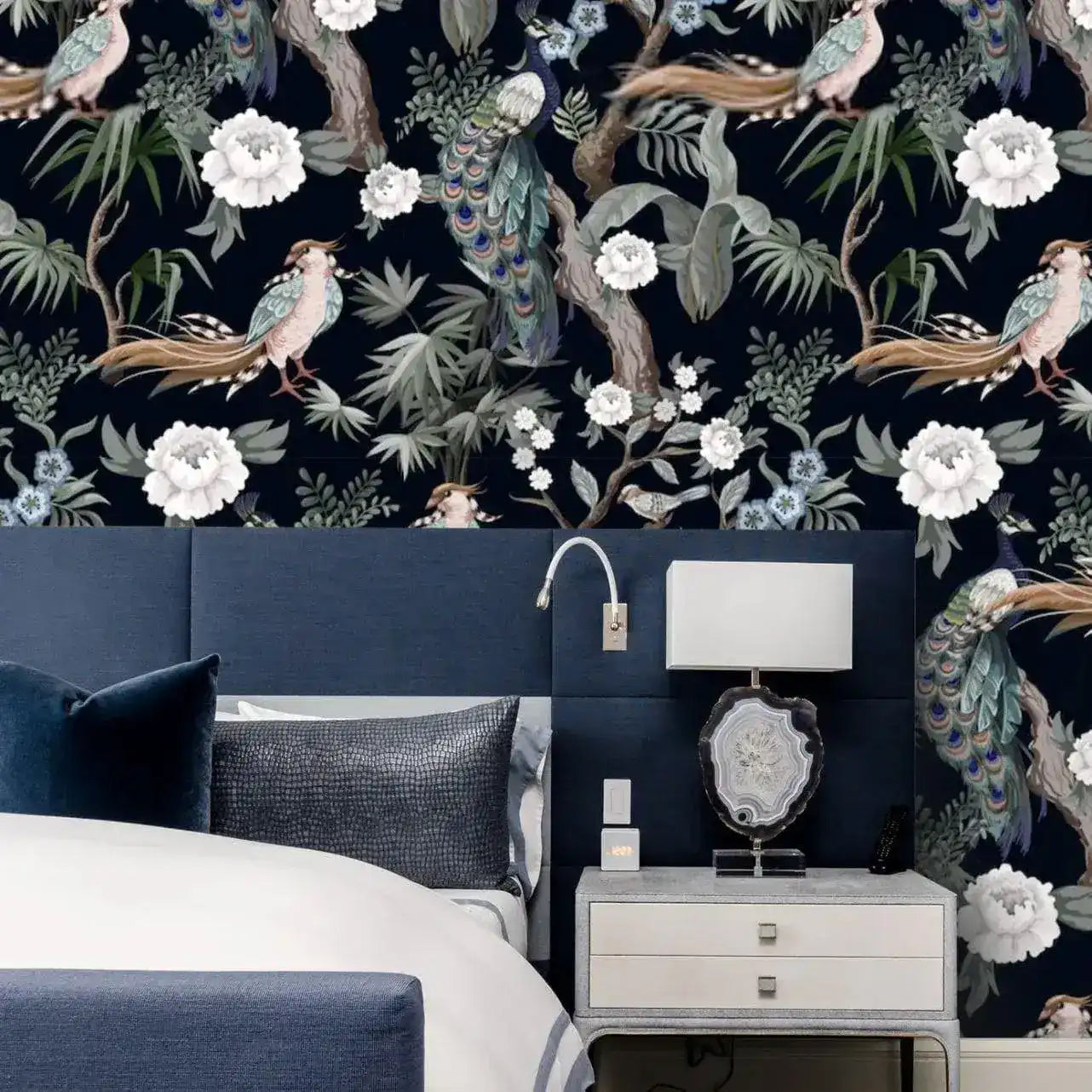 Night Peacocks Floral Vintage Wallpaper