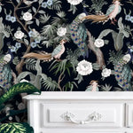 Night Peacocks Floral Vintage Wallpaper