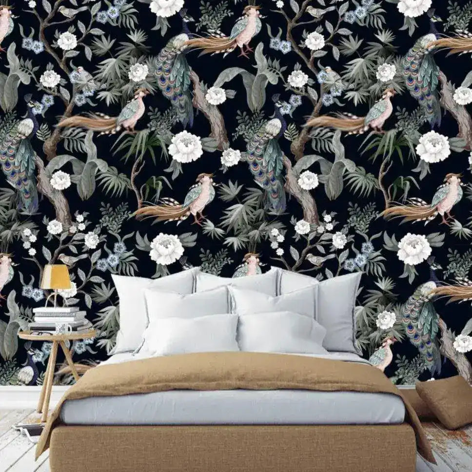 Night Peacocks Floral Vintage Wallpaper
