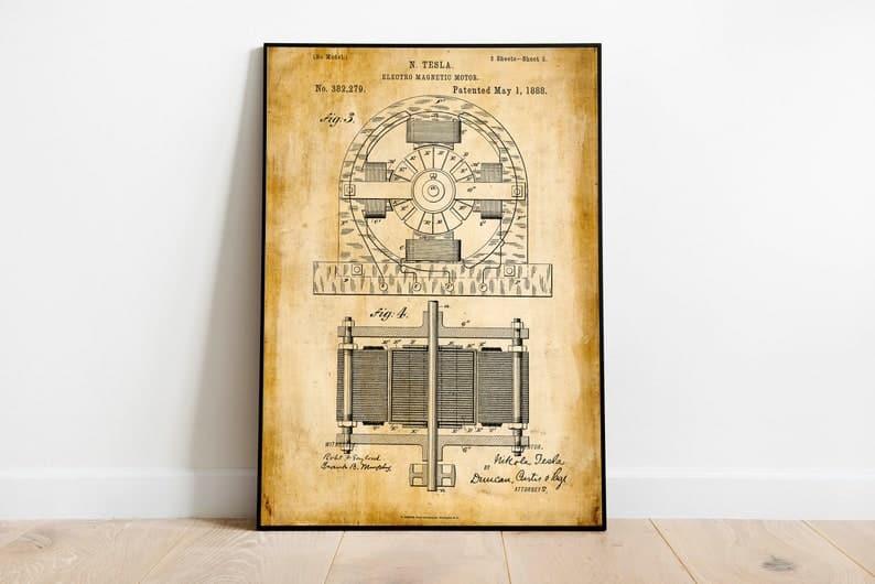 Nikola Tesla Patent Print| Framed Art Print