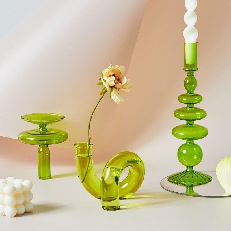 Ninia Collection of Green Glass Candle Holders