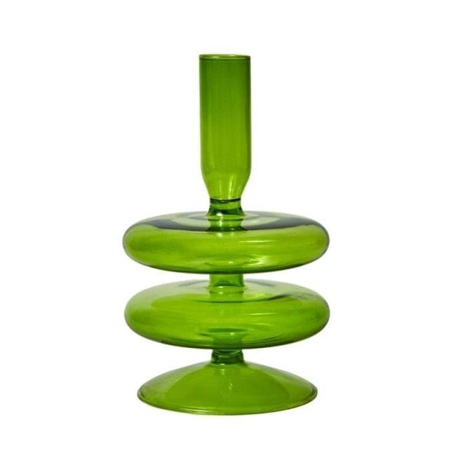 Ninia Collection of Green Glass Candle Holders 2 Tiered Round