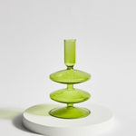 Ninia Collection of Green Glass Candle Holders 2 Tiered Sharp