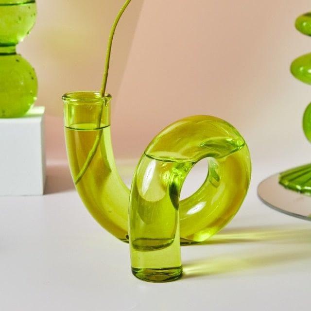 Ninia Collection of Green Glass Candle Holders Twisted