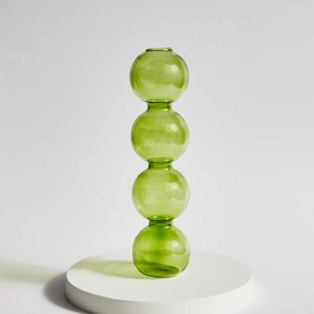 Ninia Collection of Green Glass Candle Holders Tall Bubble