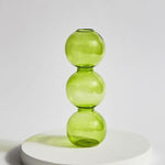 Ninia Collection of Green Glass Candle Holders Short Bubble