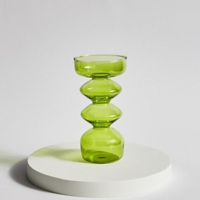 Ninia Collection of Green Glass Candle Holders Diamond