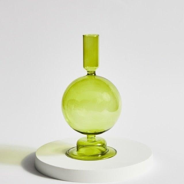 Ninia Collection of Green Glass Candle Holders Ball