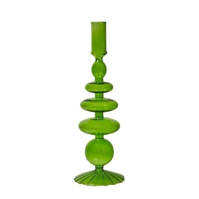 Ninia Collection of Green Glass Candle Holders Lace