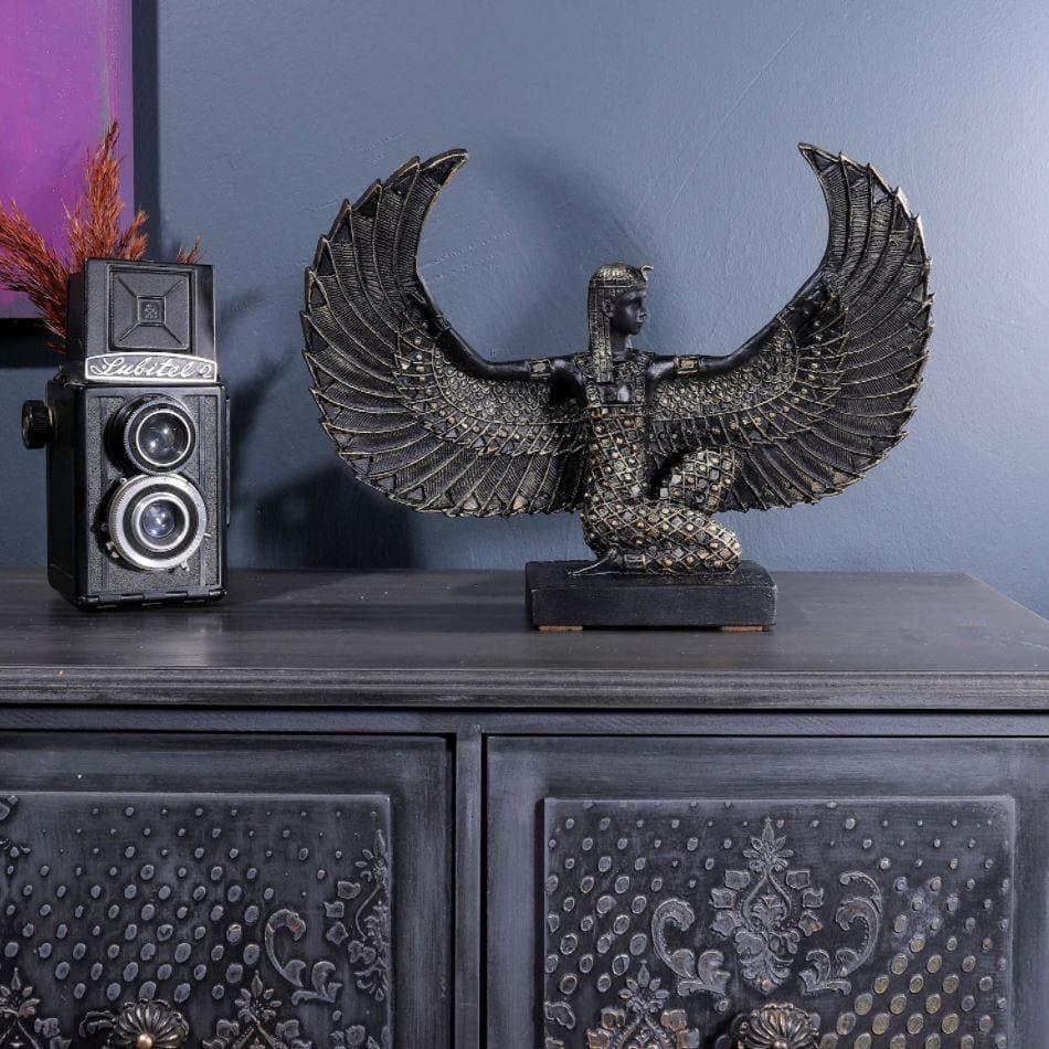 Noir Egyptian Goddess Isis Wing Sculpture - MAIA HOMES