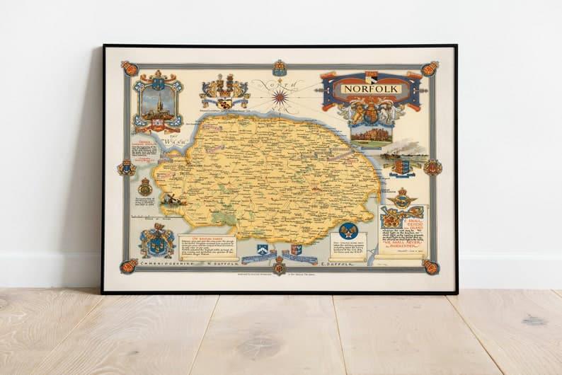 Norfolk Map Poster Print| Vintage Map Wall Art - MAIA HOMES