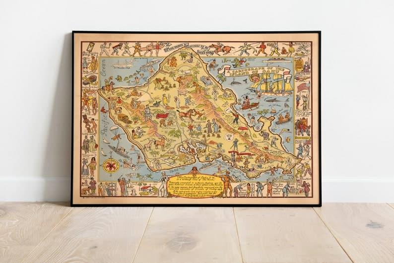 Oahu Island Map Print| Art History