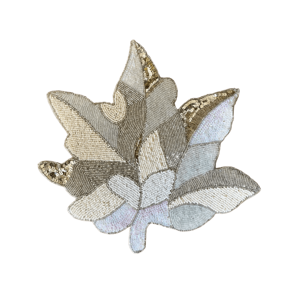 Off-White Beaded Maple Leaf Shaped Embroidery Placemats