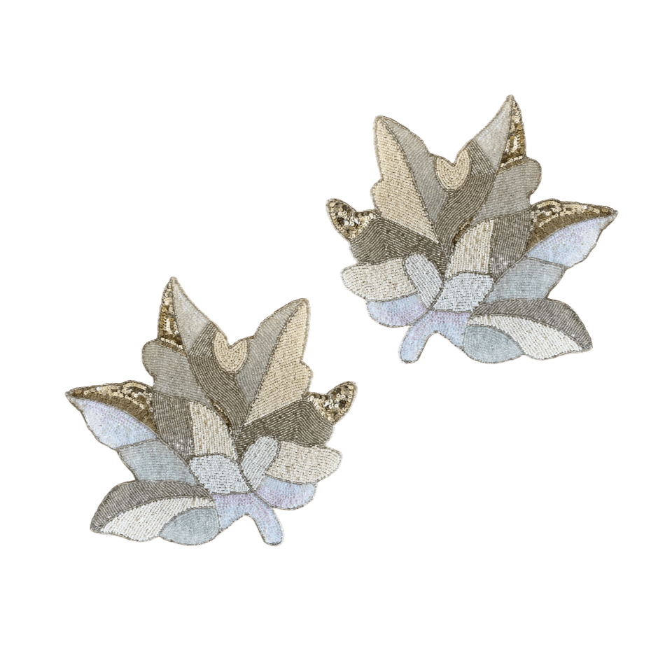 Off-White Beaded Maple Leaf Shaped Embroidery Placemats