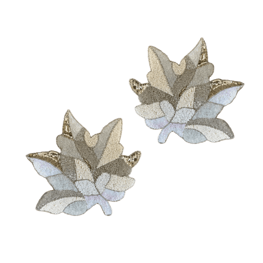 Off-White Beaded Maple Leaf Shaped Embroidery Placemats - MAIA HOMES