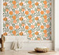 Orange and Green Leaves Illustration Wallpaper - MAIA HOMES