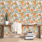 Orange and Green Leaves Illustration Wallpaper - MAIA HOMES