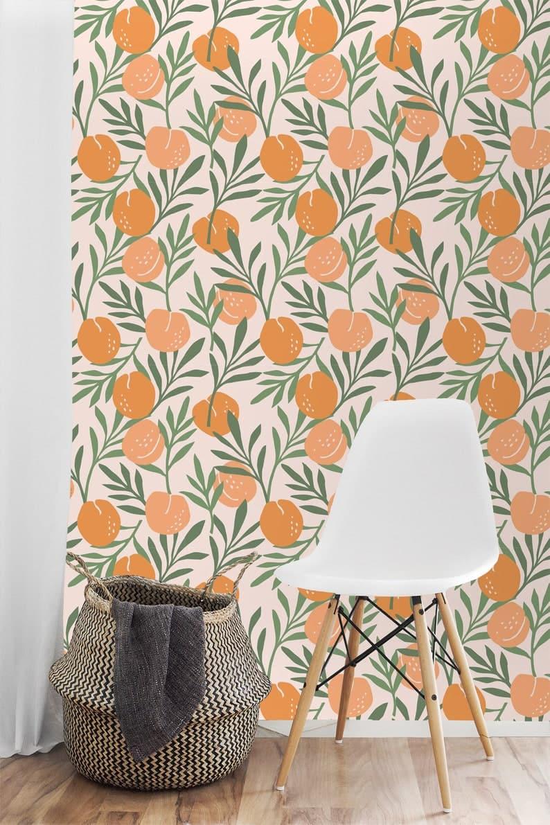 Orange and Green Leaves Illustration Wallpaper