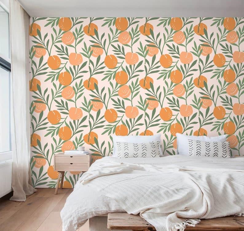 Orange and Green Leaves Illustration Wallpaper