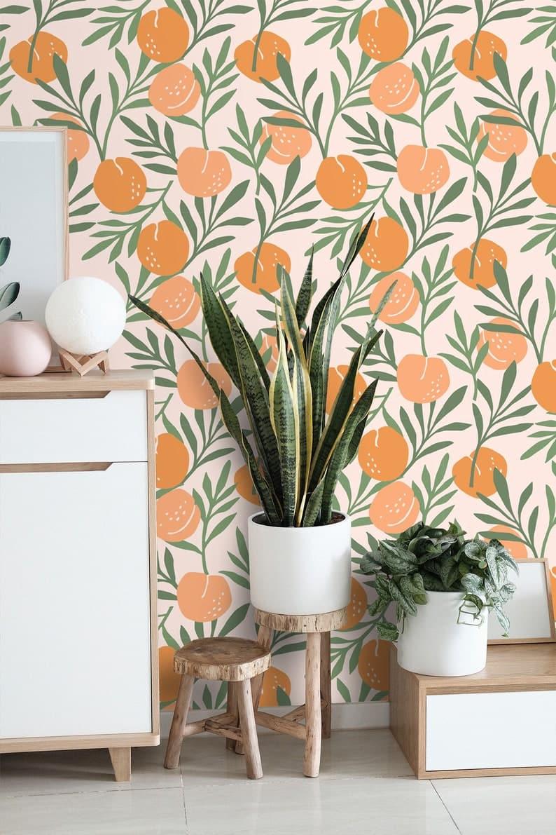 Orange and Green Leaves Illustration Wallpaper