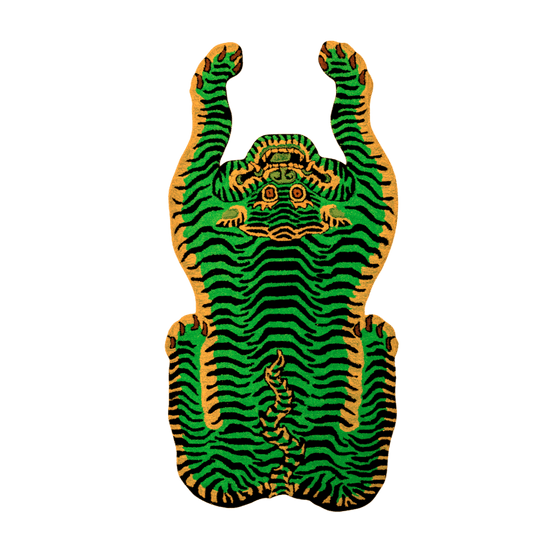 Orange and Green Tiger Yogi Accent Wool Rug - MAIA HOMES