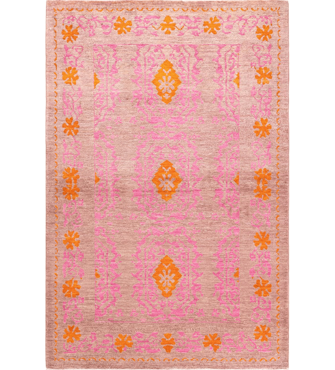 Orange and Pink Indian Desi Hand Spun Wool Hand Knotted Area Rug