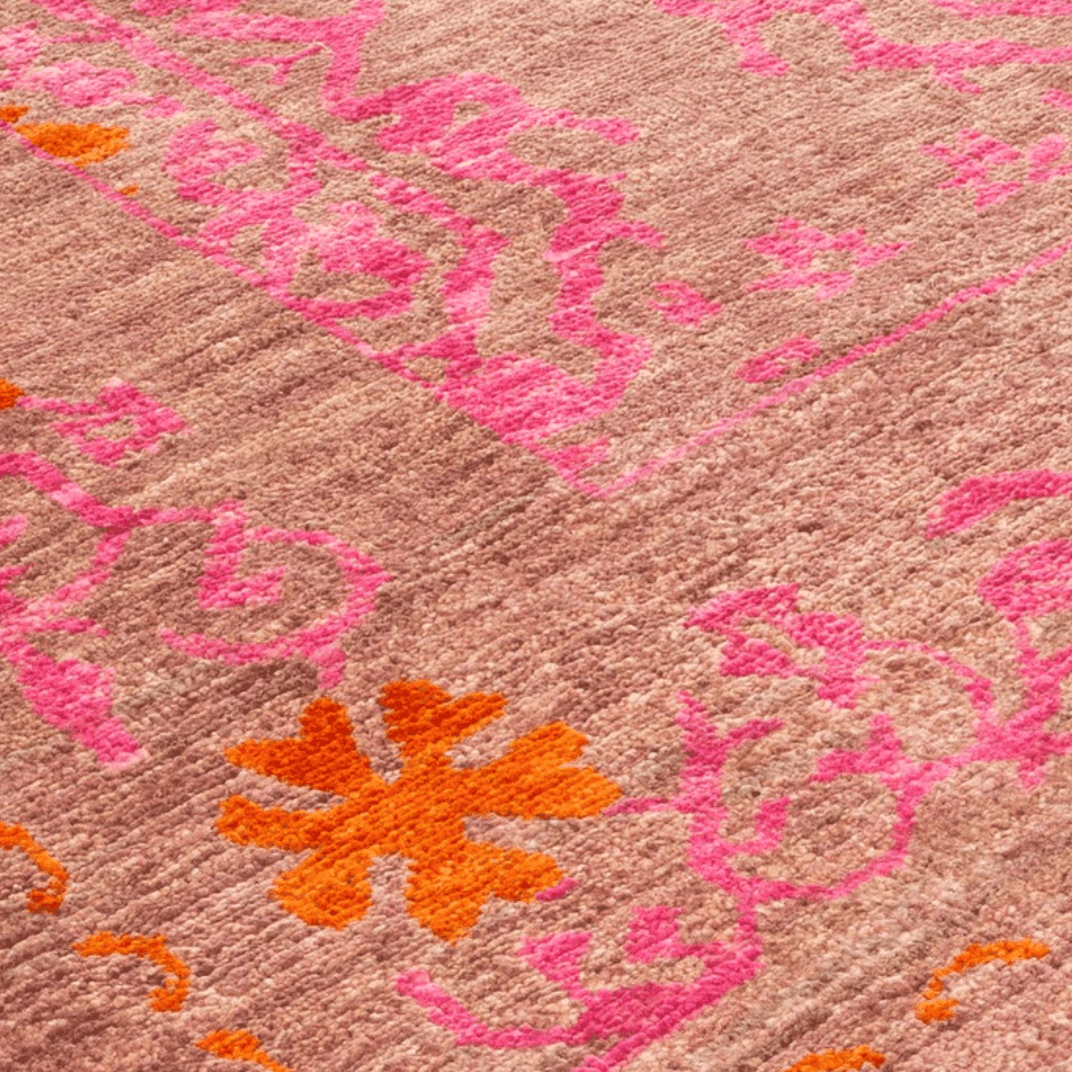 Orange and Pink Indian Desi Hand Spun Wool Hand Knotted Area Rug