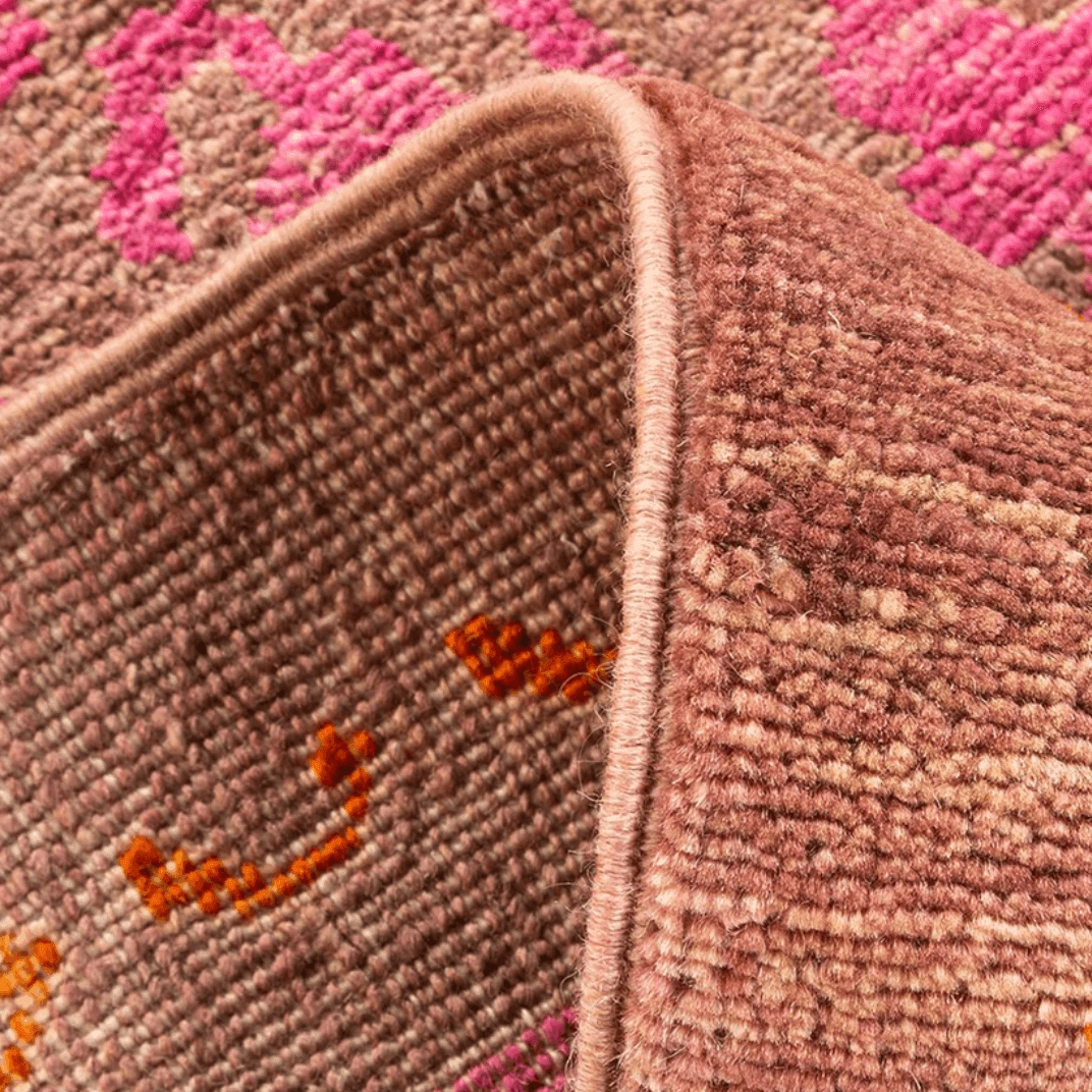 Orange and Pink Indian Desi Hand Spun Wool Hand Knotted Area Rug