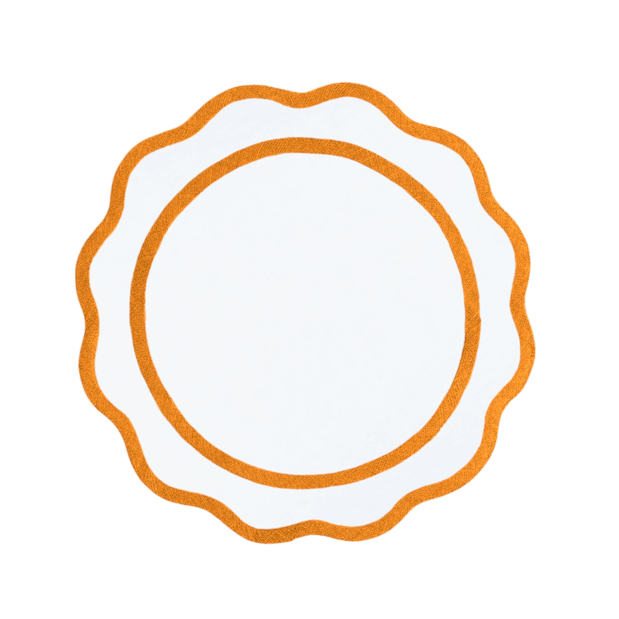 Orange and White Scalloped Round Cotton Placemats - Set of 4