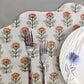 Orange Block Printed Floral Scalloped Oval Cotton Placemats